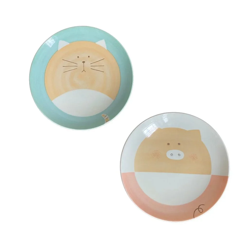 Ceramic Pig Cat Graphic Plates Cat food dishes Plates Whimsical